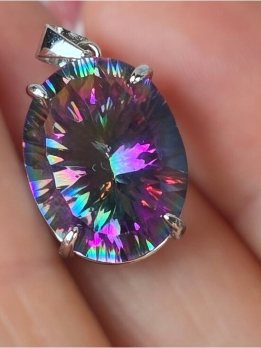 925 Sterling Silver Pendant 1.4x1.8cm With Natural Mystic Quartz